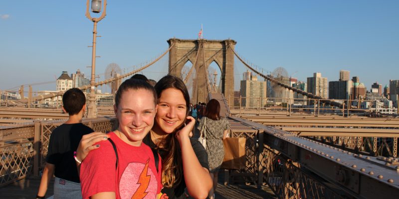 Baking camp girls exploring the Brooklyn Bridge